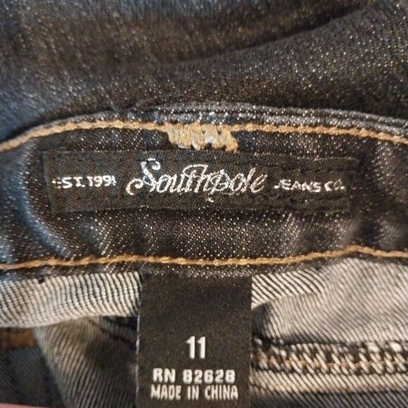 Southpole Women’s Jeans Sz 11 Denim Stretch Straight Leg Mid Rise Embroidered - Picture 7 of 8